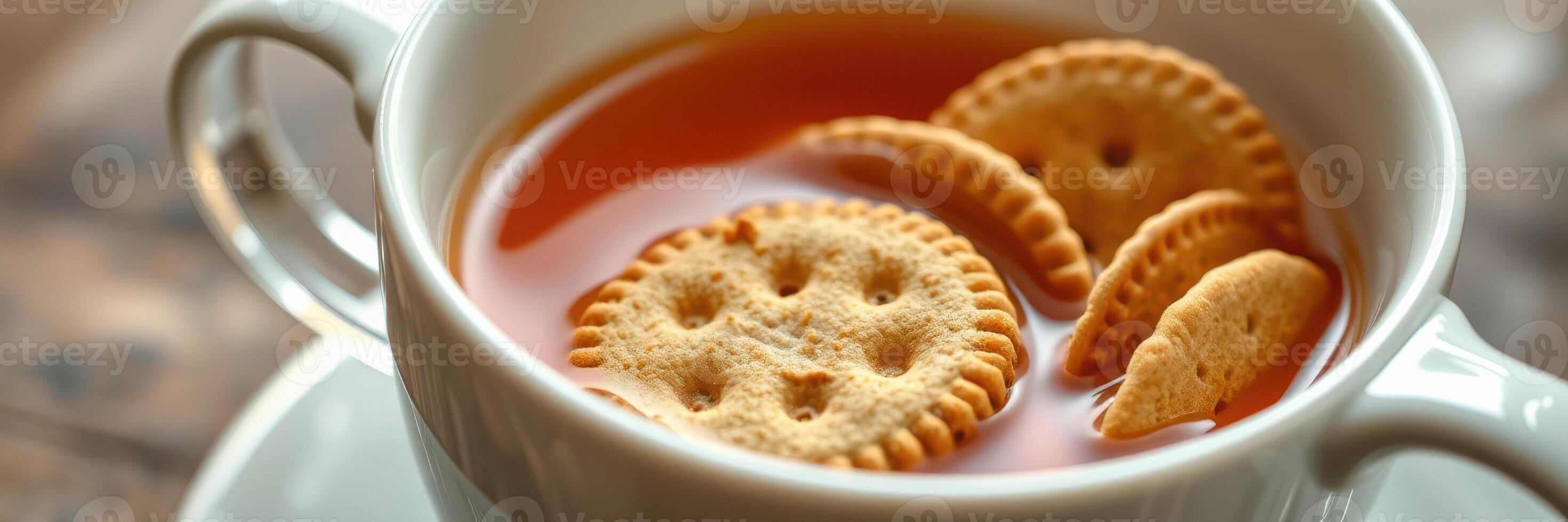 Enjoying tea with crackers in a cozy setting during a relaxing afternoon photo