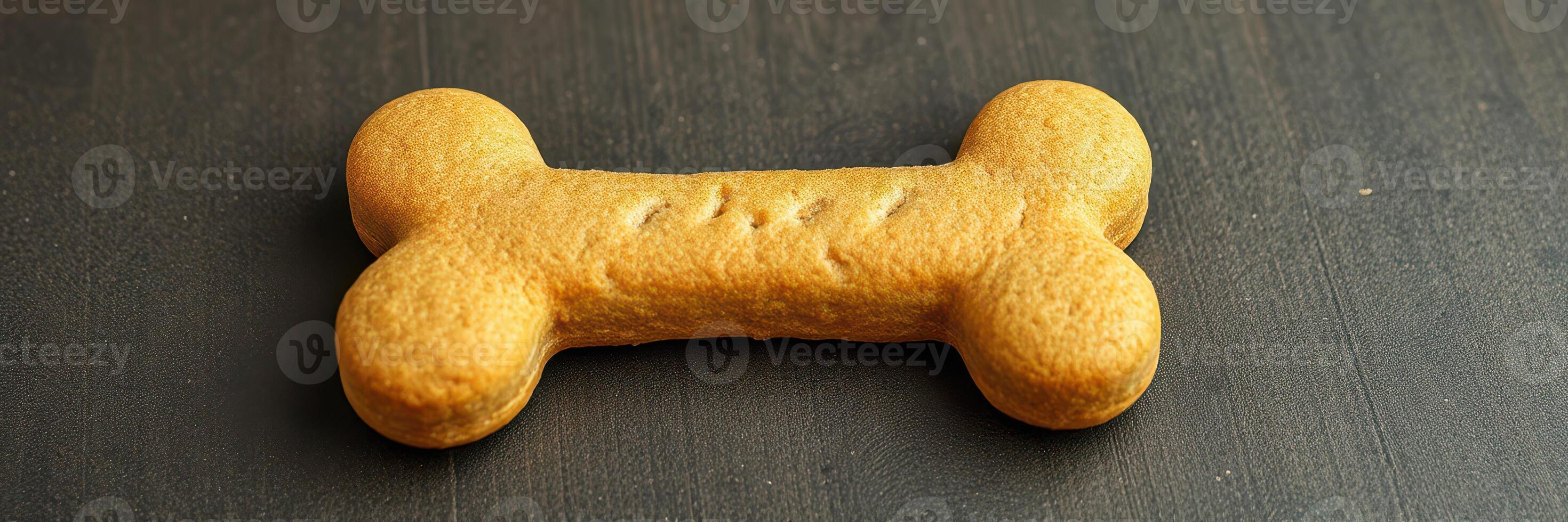 Homemade dog biscuit shaped like a bone on a dark surface ideal for pet treats photo