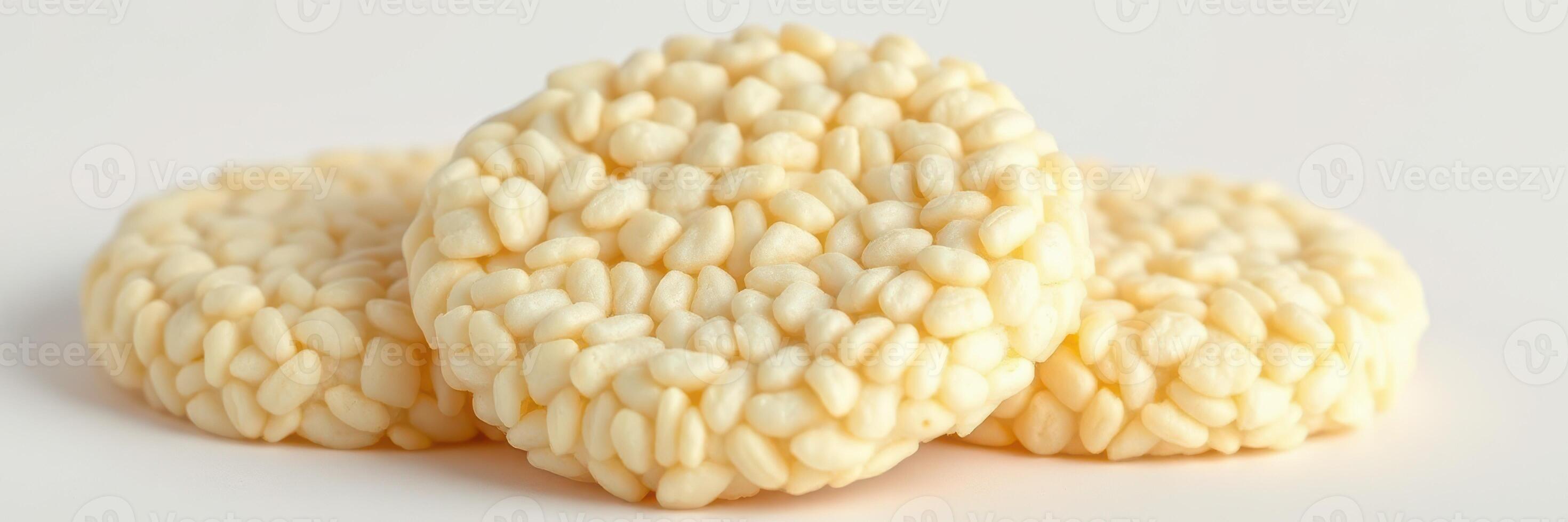 Delicious rice cakes stacked with sesame seeds made for a healthy snack option at home or on-the-go photo