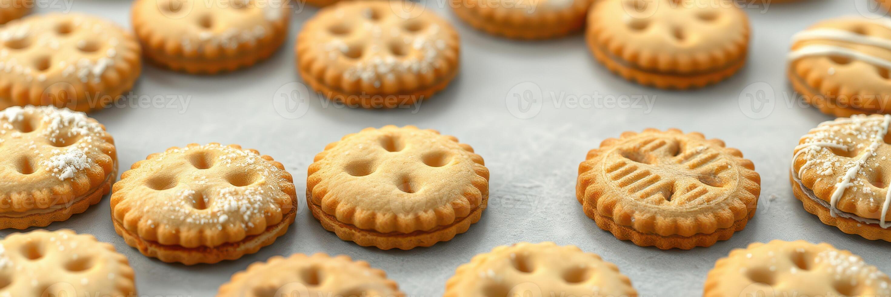 Freshly baked cookies arranged neatly on a baking sheet in a warm kitchen setting during the afternoon photo