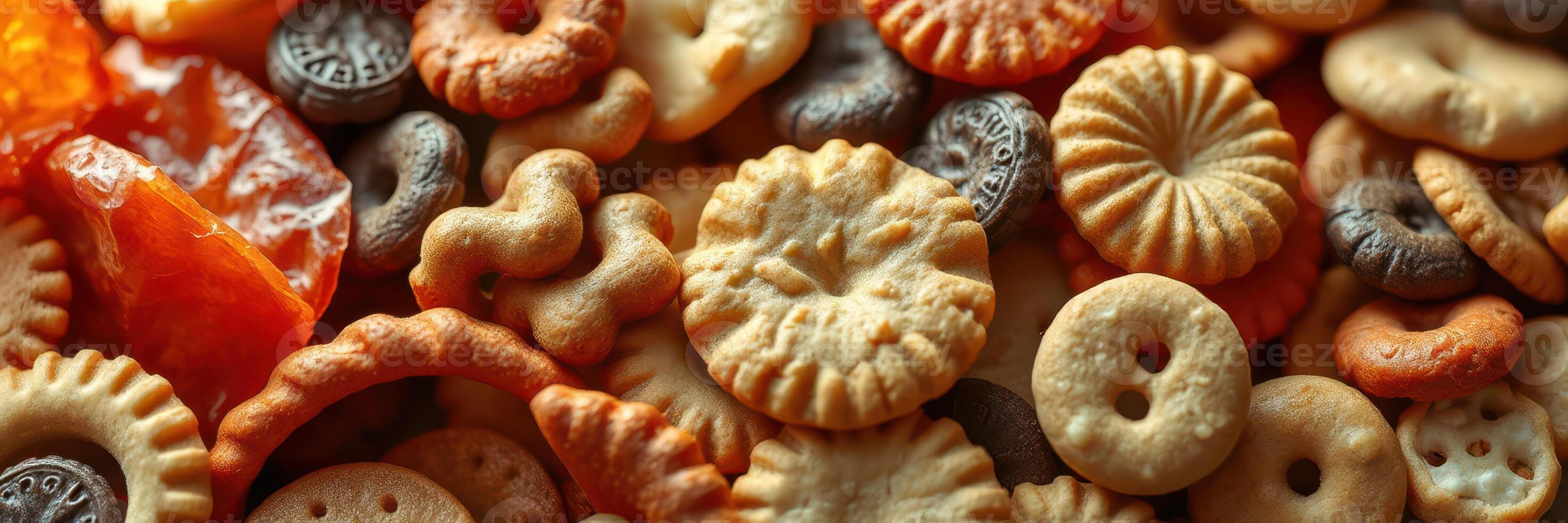 Assortment of colorful snacks displayed on a flat surface during a gathering in a cozy setting photo