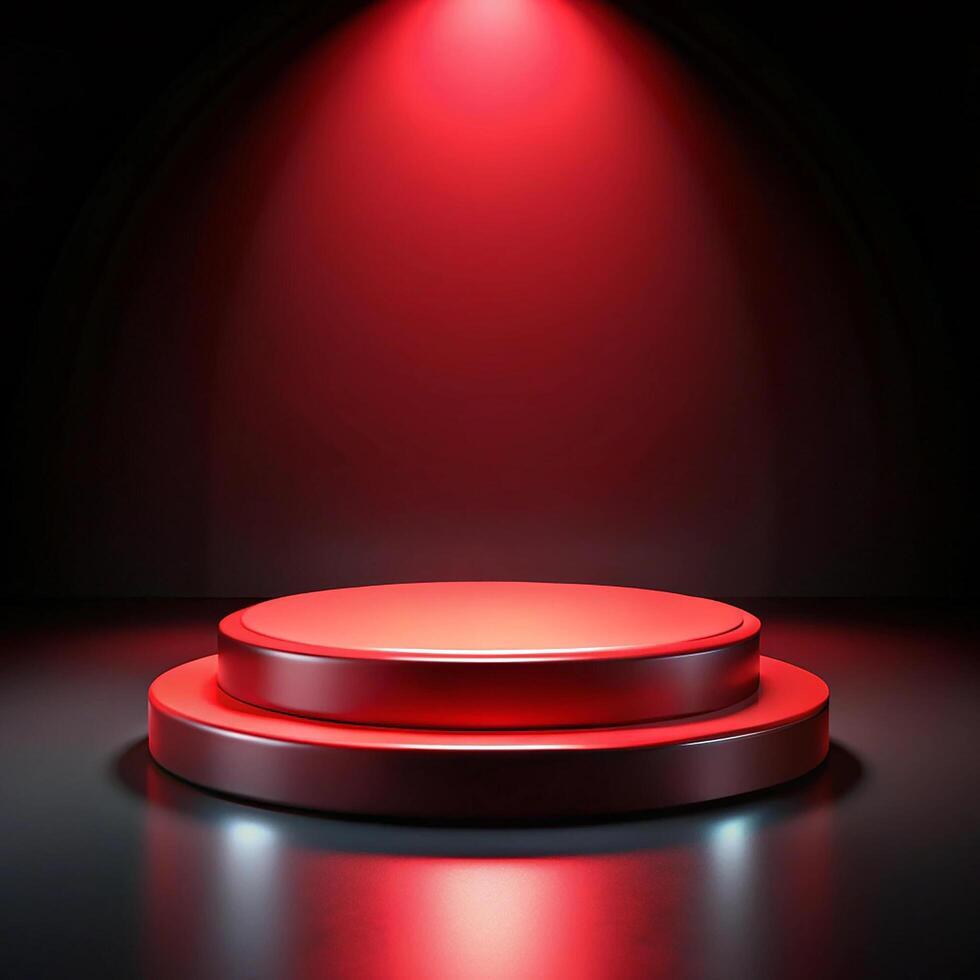 Red podium with spotlight on a dark background photo