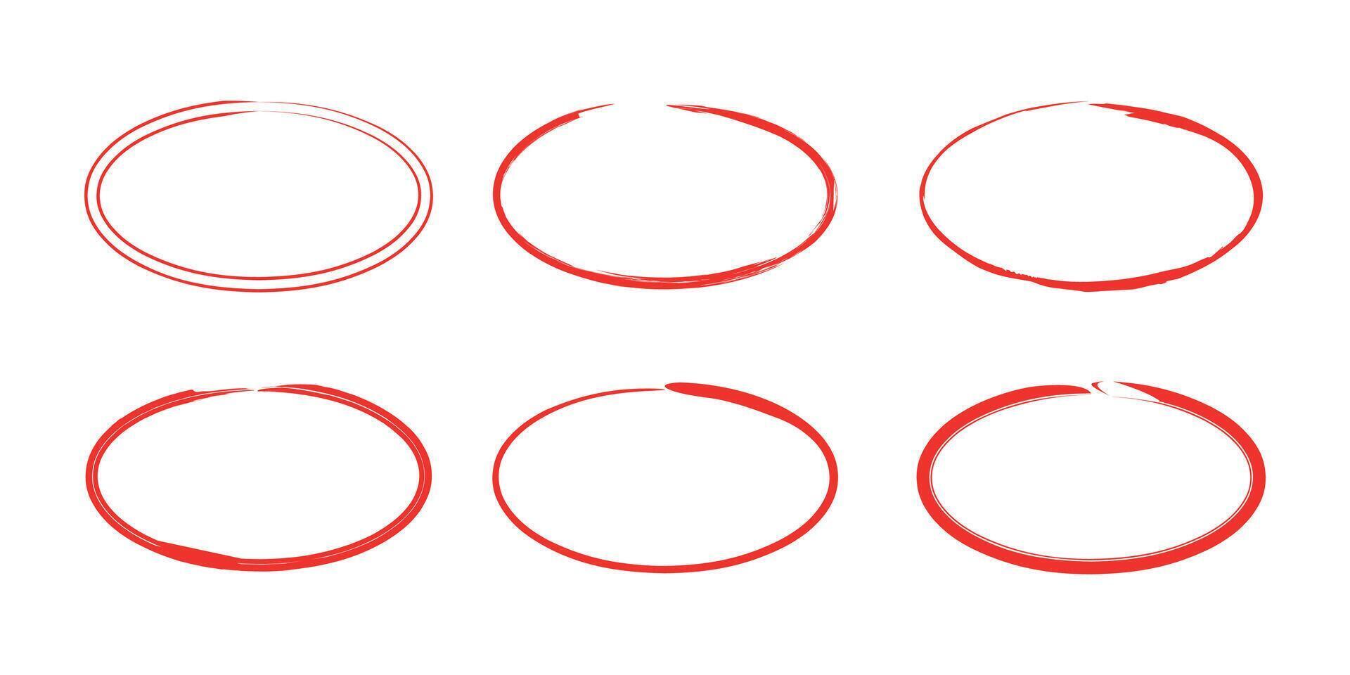 collection of hand drawn red circle lines vector