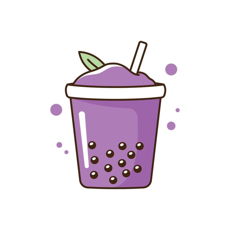 Fresh Delicious Grape Boba Bubble Drink Refreshment Beverage in Cup Glass vector