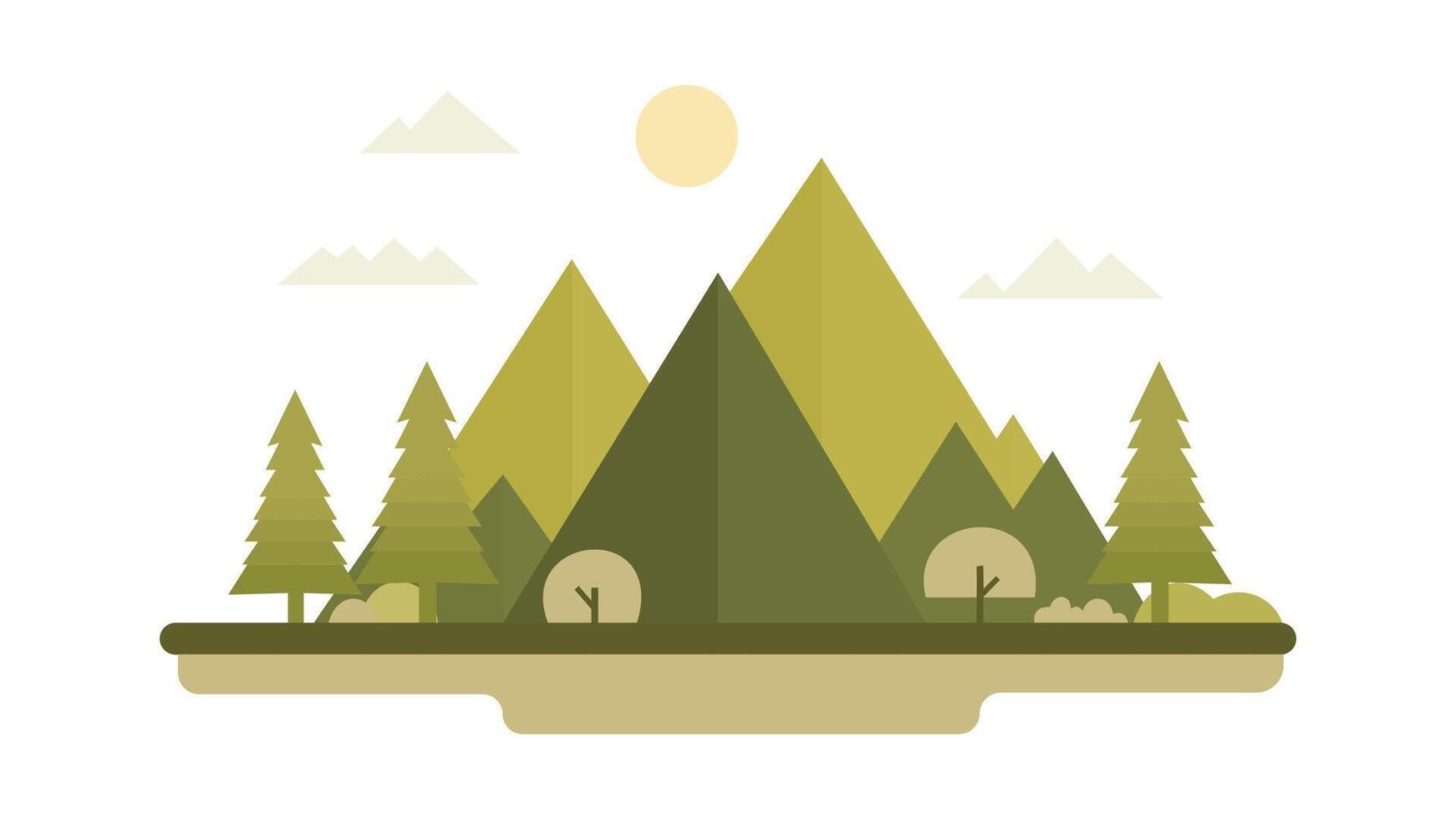 Green Mountain Nature View Landscape with Pine Trees in Forest with Sunny Day vector
