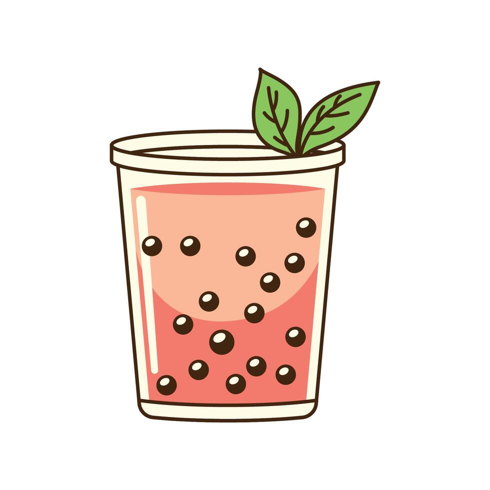 Fresh Delicious Strawberry Boba Bubble Drink Refreshment Beverage in Cup Glass vector
