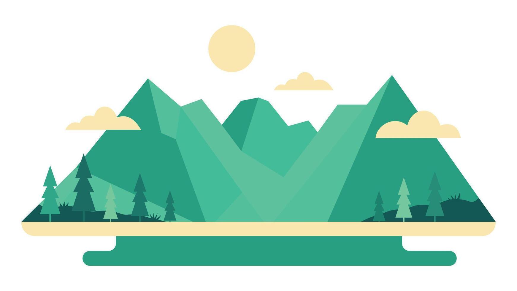 Green Mountain Highlands Nature View Landscape with Pine Trees in Forest with Sun in Bright Sky vector
