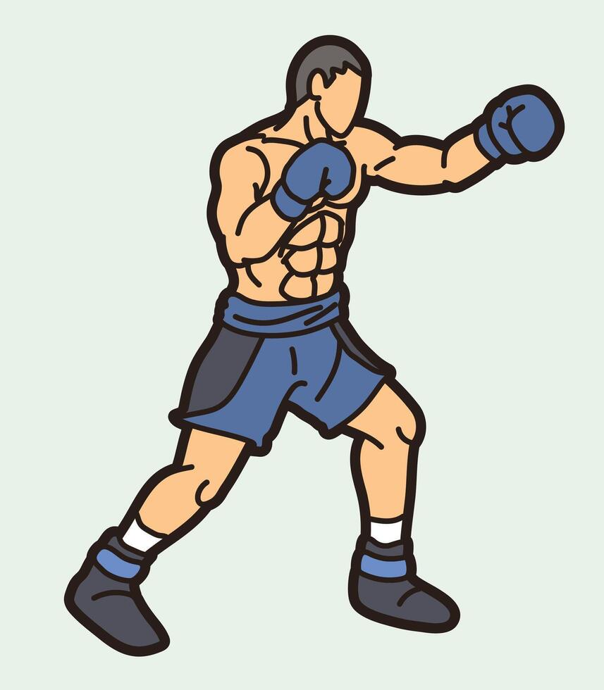 Boxing Sport Fighter Action Kickboxing Muay Thai Cartoon Graphic vector