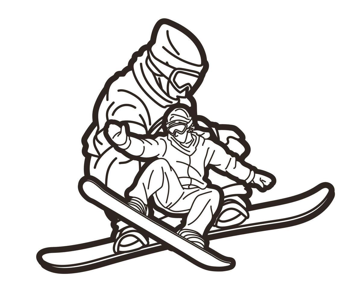 Outline Group of Extreme Sport Players Snowboard Players Snowboarder Mix Action Cartoon Graphic vector