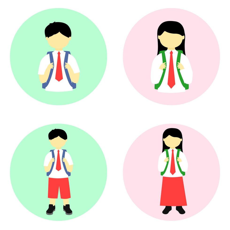 indonesian elementary school students circle icon set vector