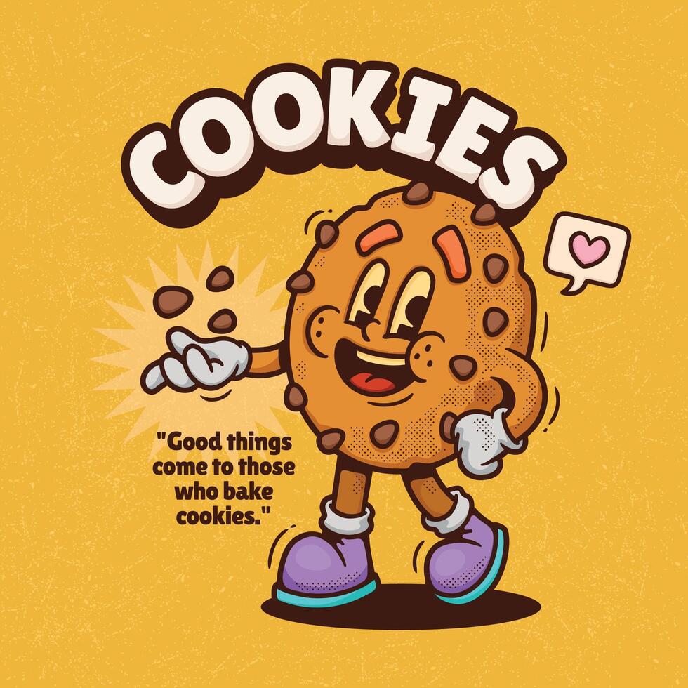 Cookies Trendy Retro Cartoon Hand Drawn vector