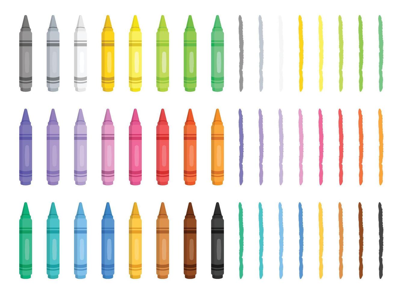 Office stationery crayon icons set in flat style. Pencil illustration on isolated background. Felt pen, marker sign business concept. vector