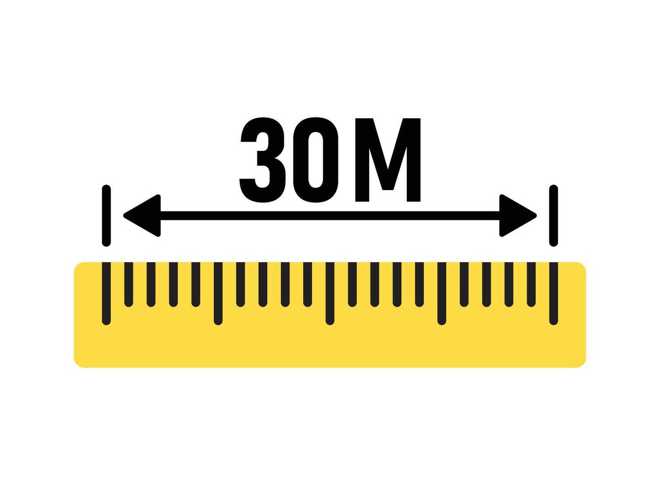 Ruler 30 meters icon in flat style. Measure scale illustration on isolated background. Ruler scale sign business concept. vector