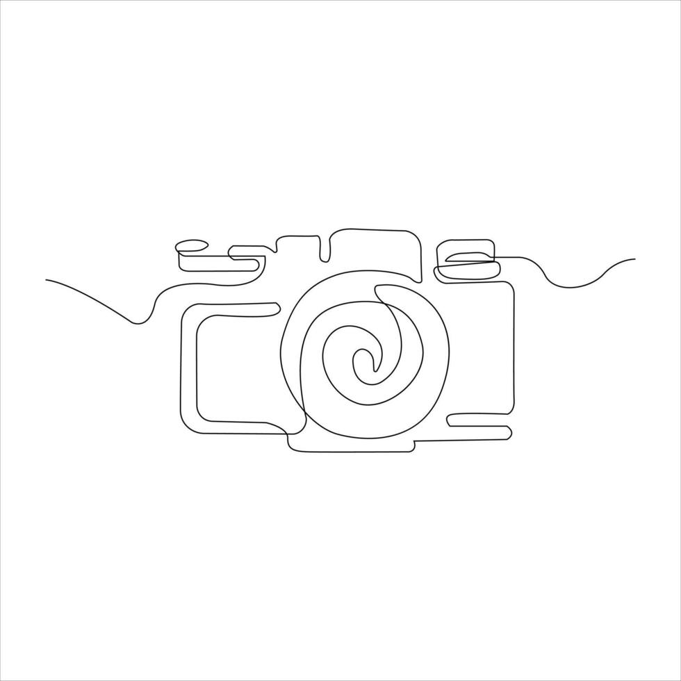Continuous single line drawing of camera outline vector