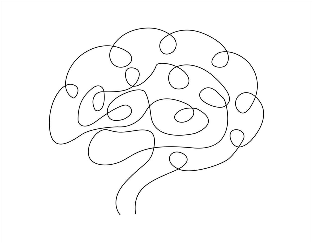Continuous single line drawing of brain outline vector