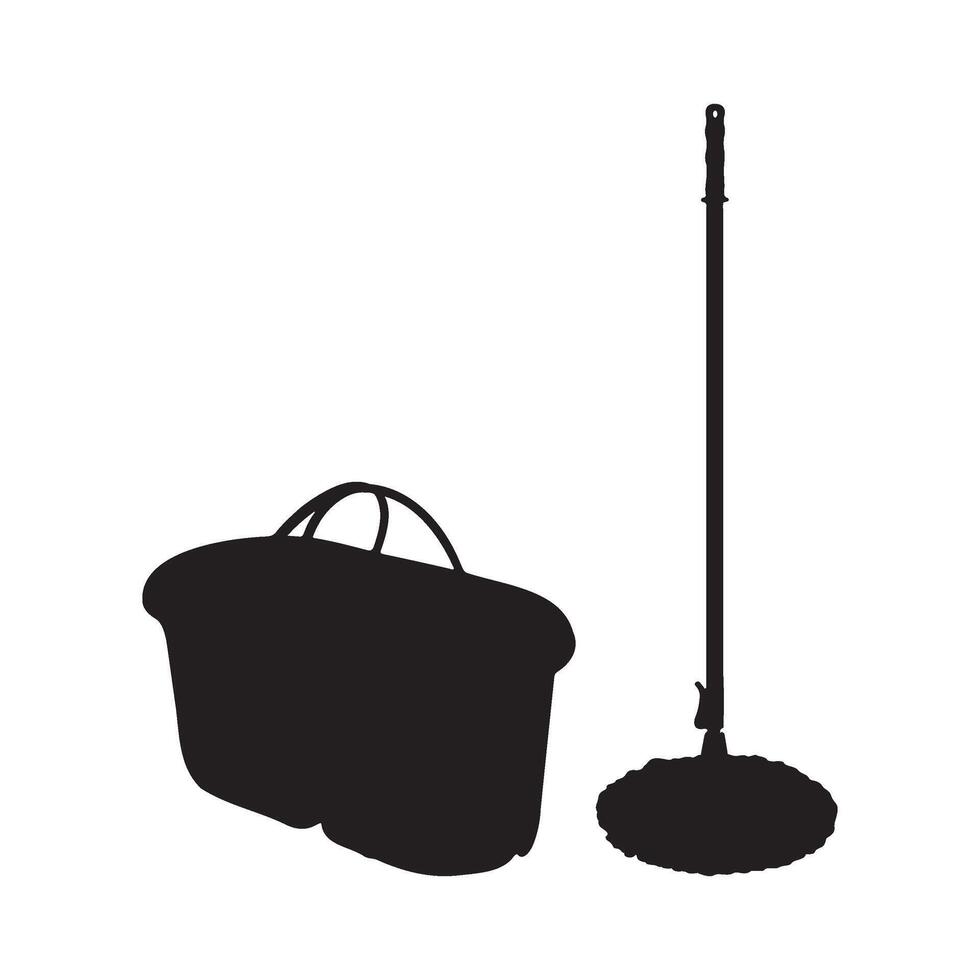 Spin Mop with Bucket Silhouette Illustration vector