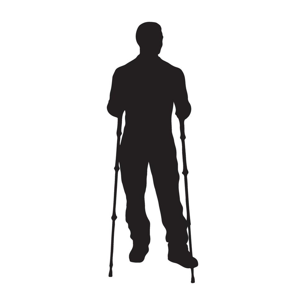 Man with Trekking Poles Silhouette Illustration vector