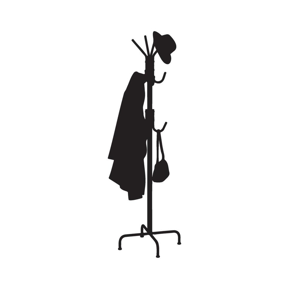 Standing Coat and Hat Hanger Organizer Rack Silhouette Illustration vector