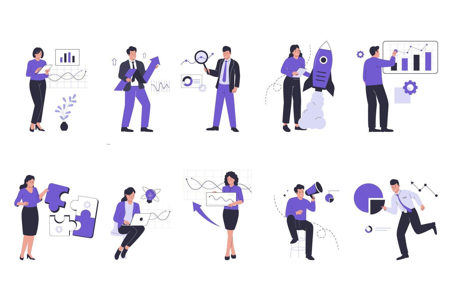 Set of business analysis with charts and diagrams vector