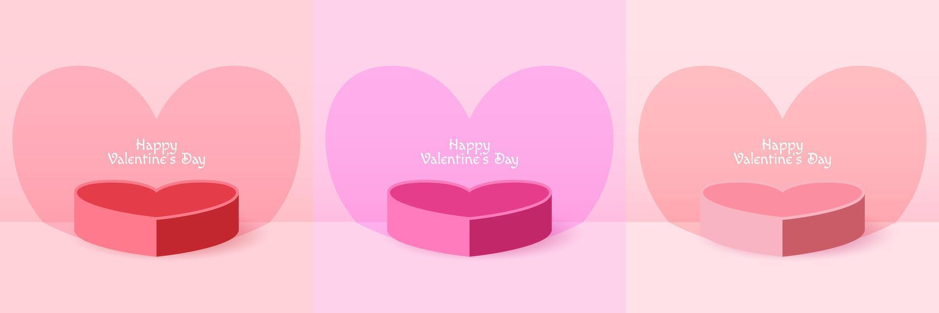 Set of Valentine's Day podium banner designed for social media vector