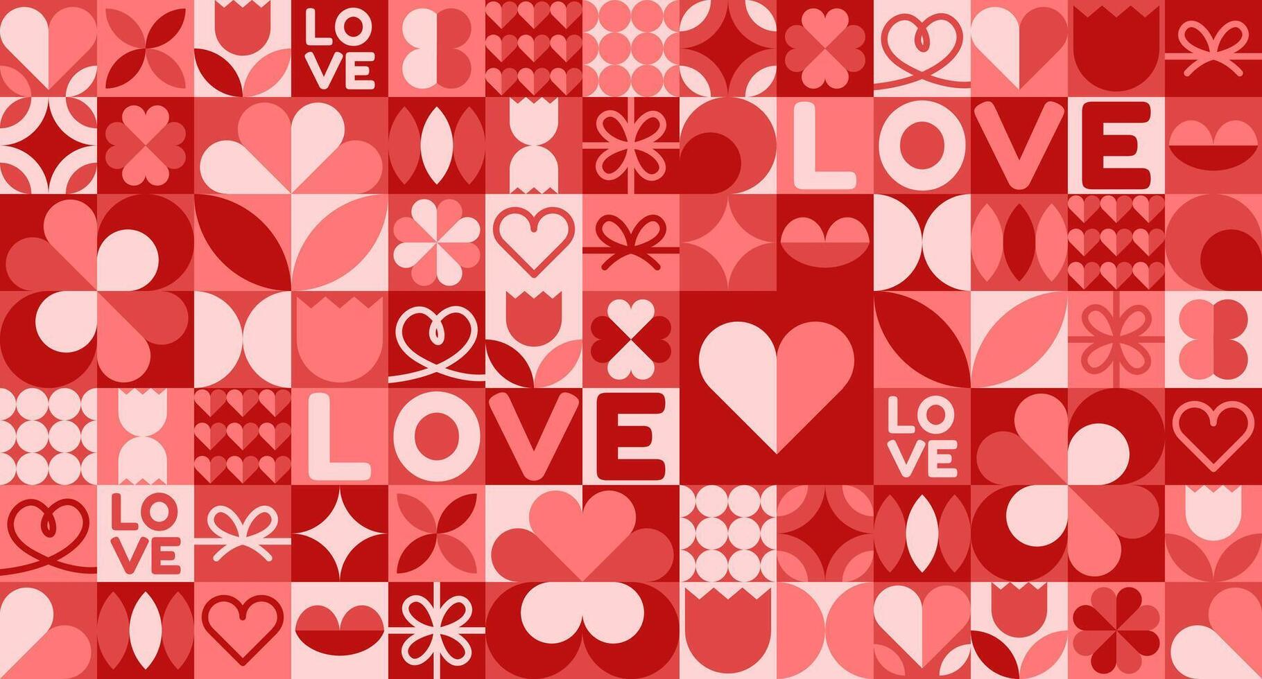 Geometric Valentine's Day seamless pattern featuring abstract modern designs with hearts and love motifs. vector