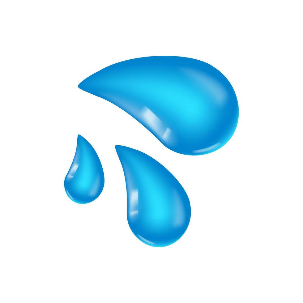 3D cartoon icon of blue water droplets, symbolizing tears or liquid emotion. vector