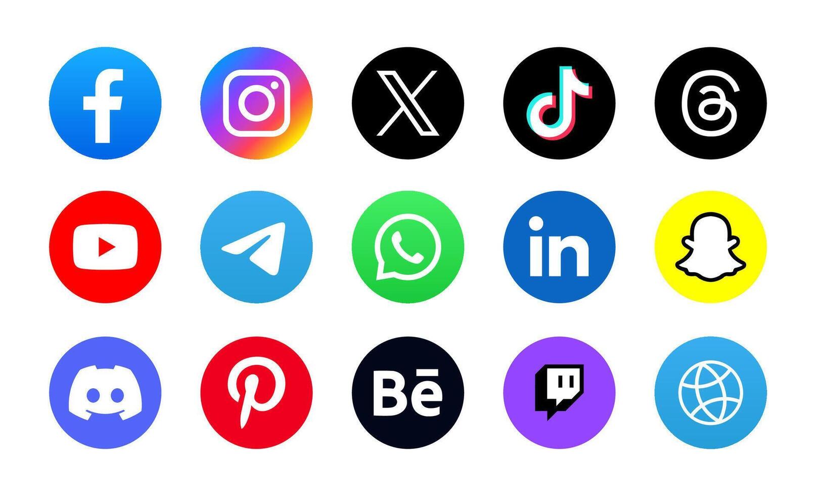 Round Popular social network logo icons collection vector