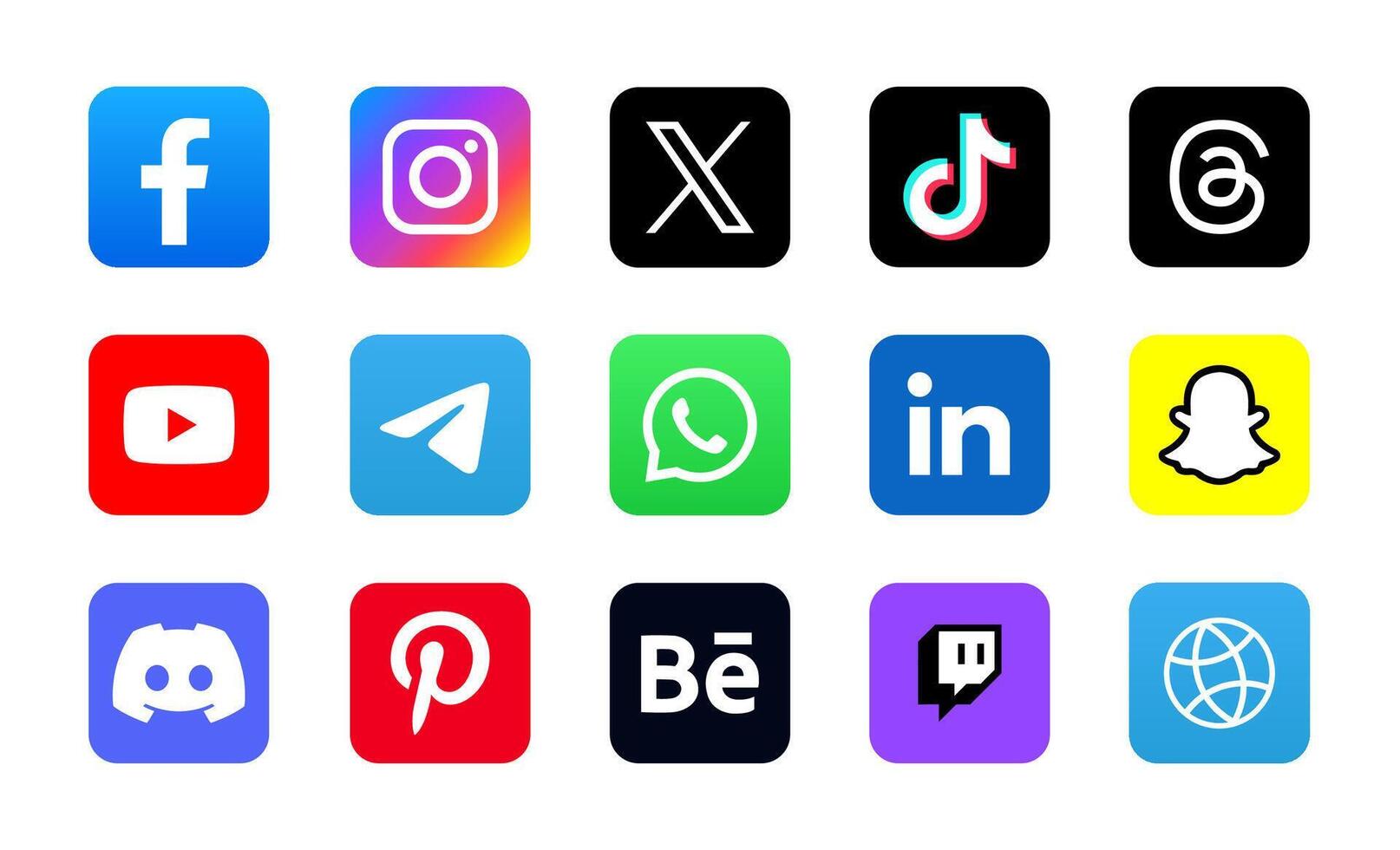 Square Popular social network logo icons collection vector