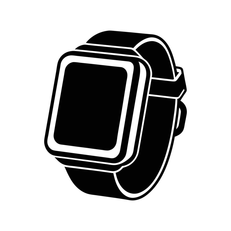 Black and White Smartwatch Line Art Modern Wearable Technology for Digital Design vector