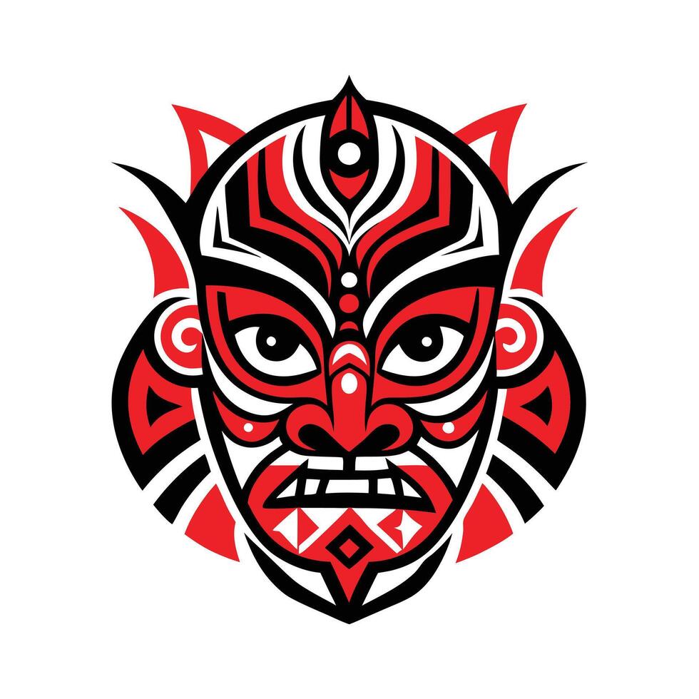 Bold Tribal Mask Red and Black Geometric Ethnic Design for Cultural and Spiritual Art vector