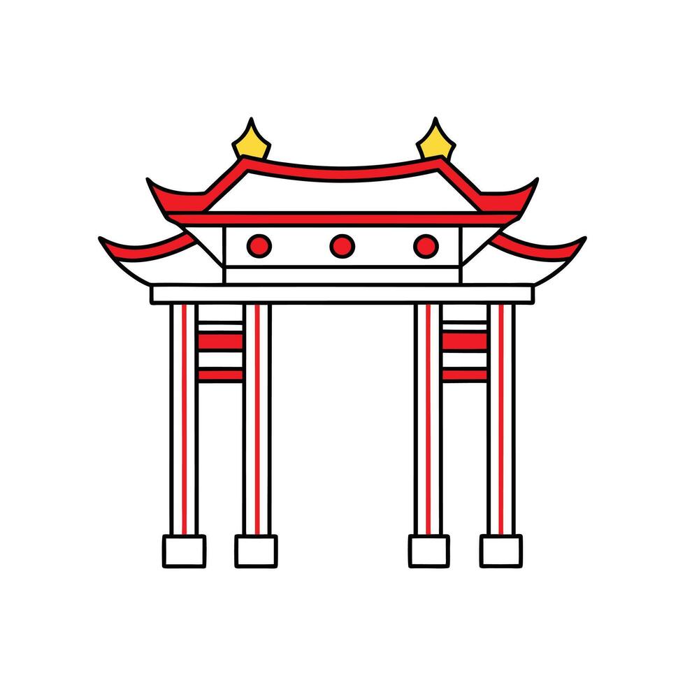 Red and Yellow Chinese Gate Art in Pagoda Style for Cultural and Architectural Design vector