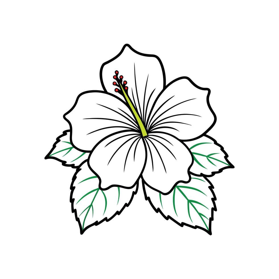 Vibrant Hibiscus Flower with Leaves in Art for an Exotic Floral and Paradise Aesthetic vector