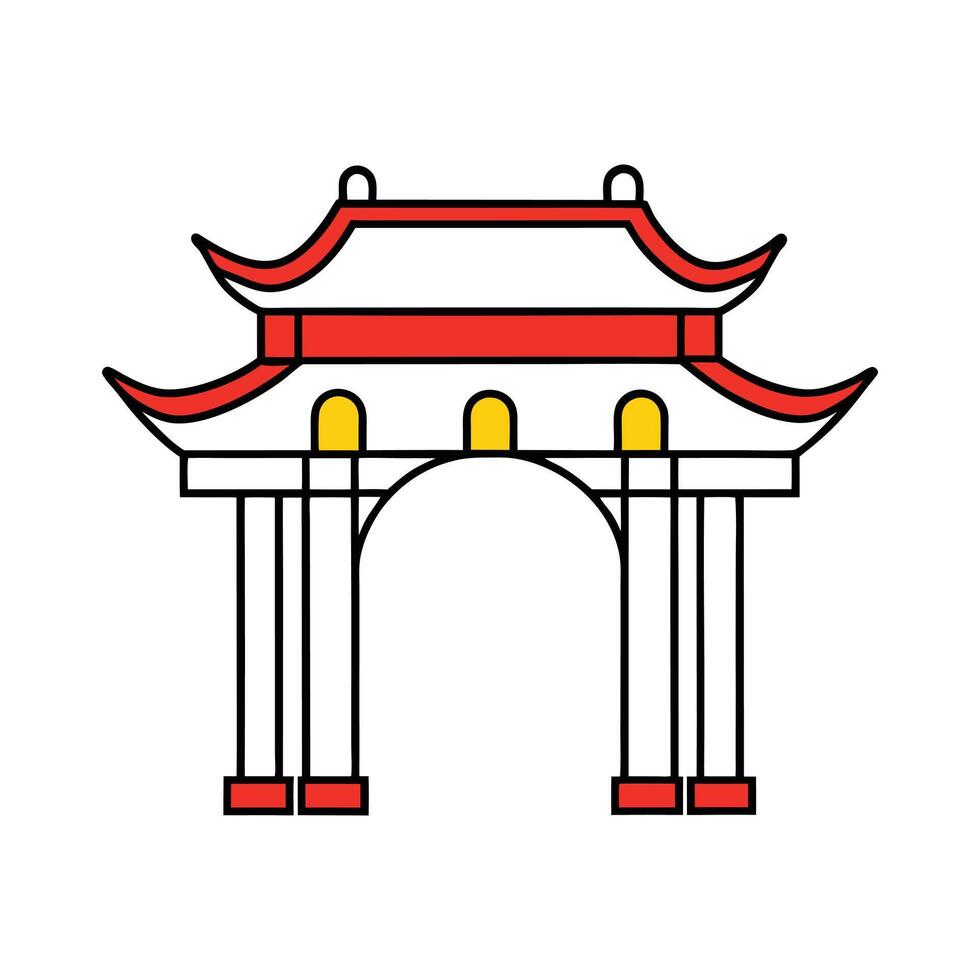 Colorful Traditional Chinese Gate in Red and Yellow Pagoda Style for Cultural Art vector