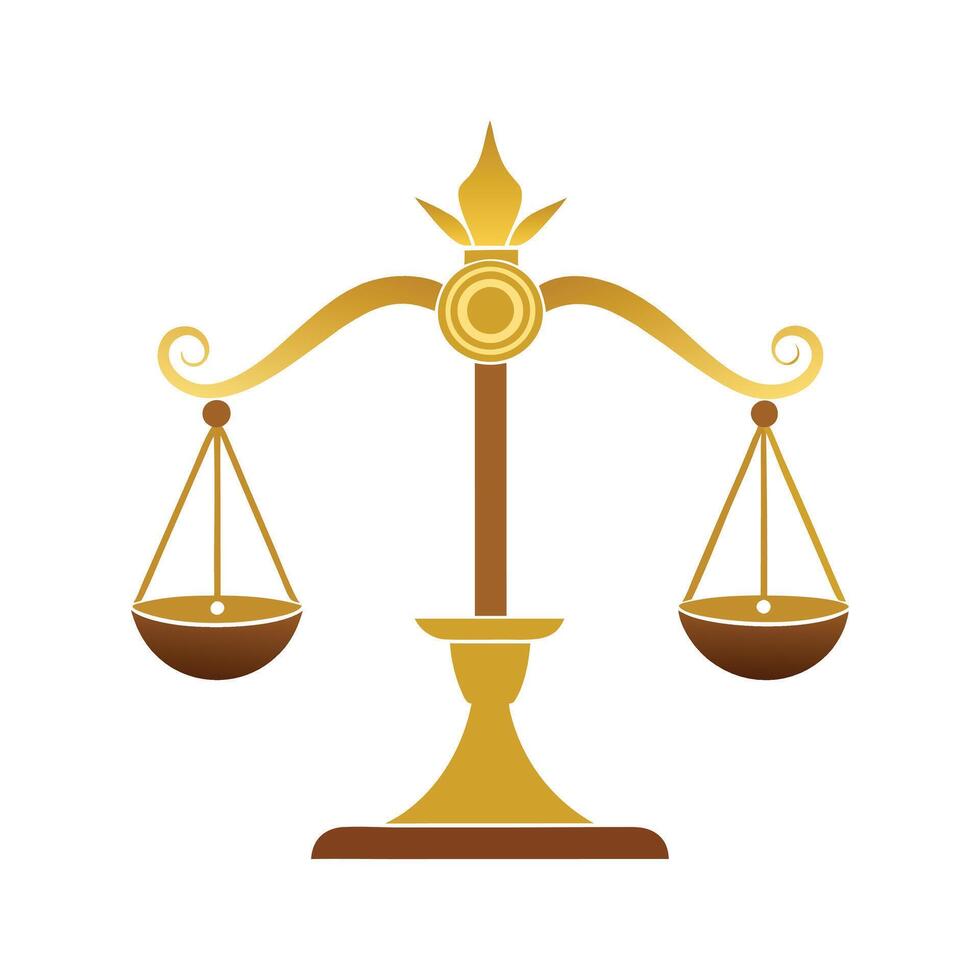 Golden Ornate Balance Scale - Elegant Symbol of Justice, Law, Fairness, and Equality Illustration vector