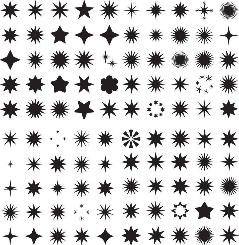 Black and Flat sparkling stars collection vector