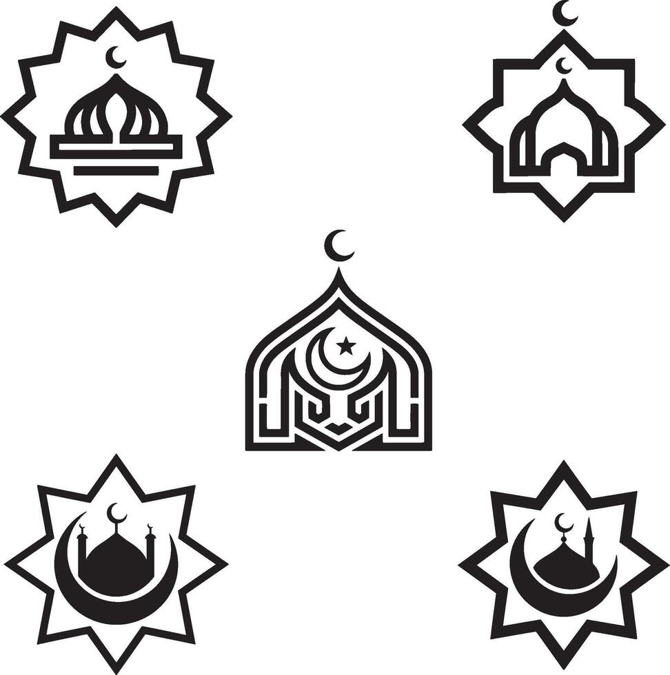 Ramadan line icons signs set vector