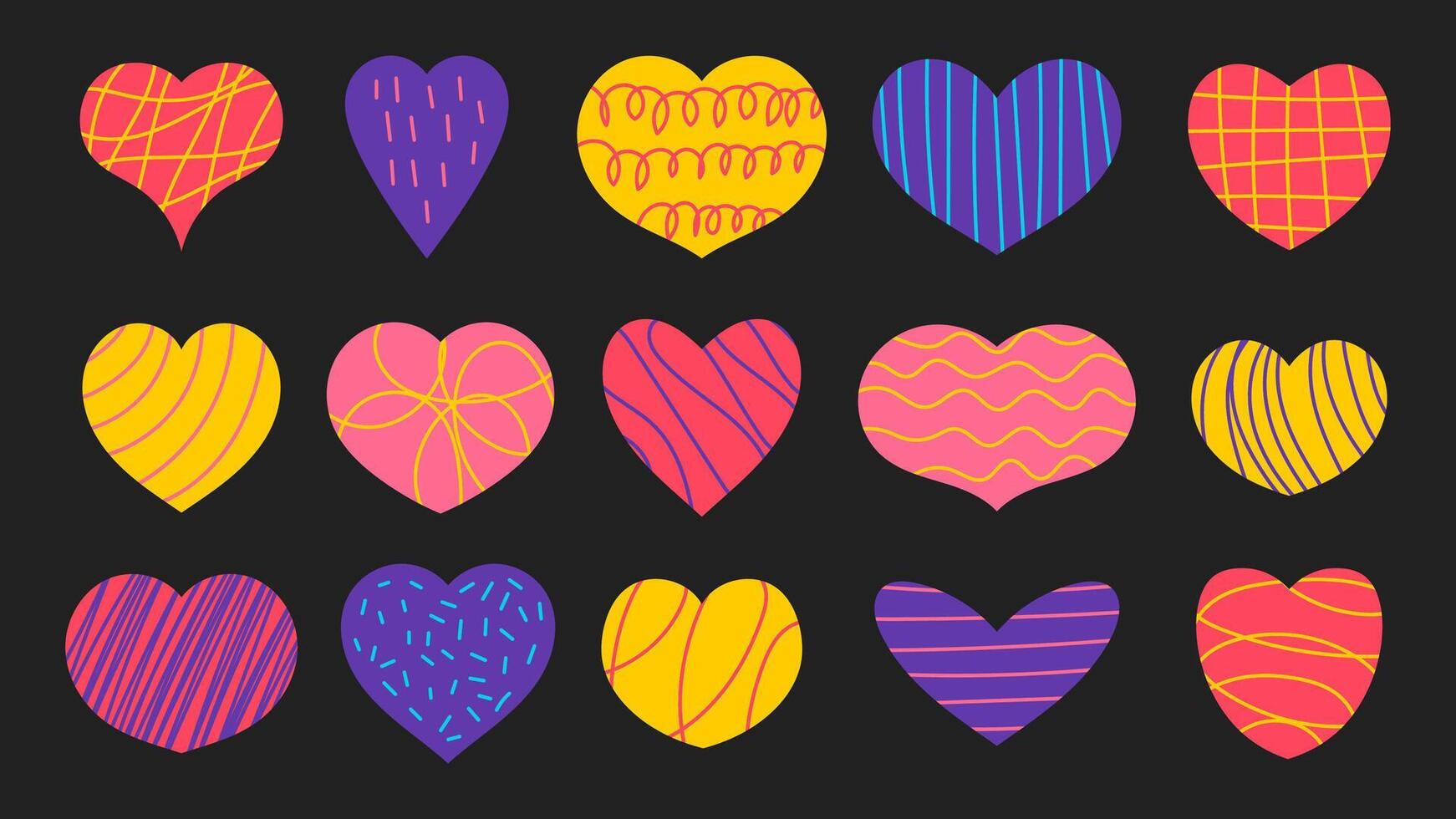 Modern Heart Shape Set with hand drawn texture vector