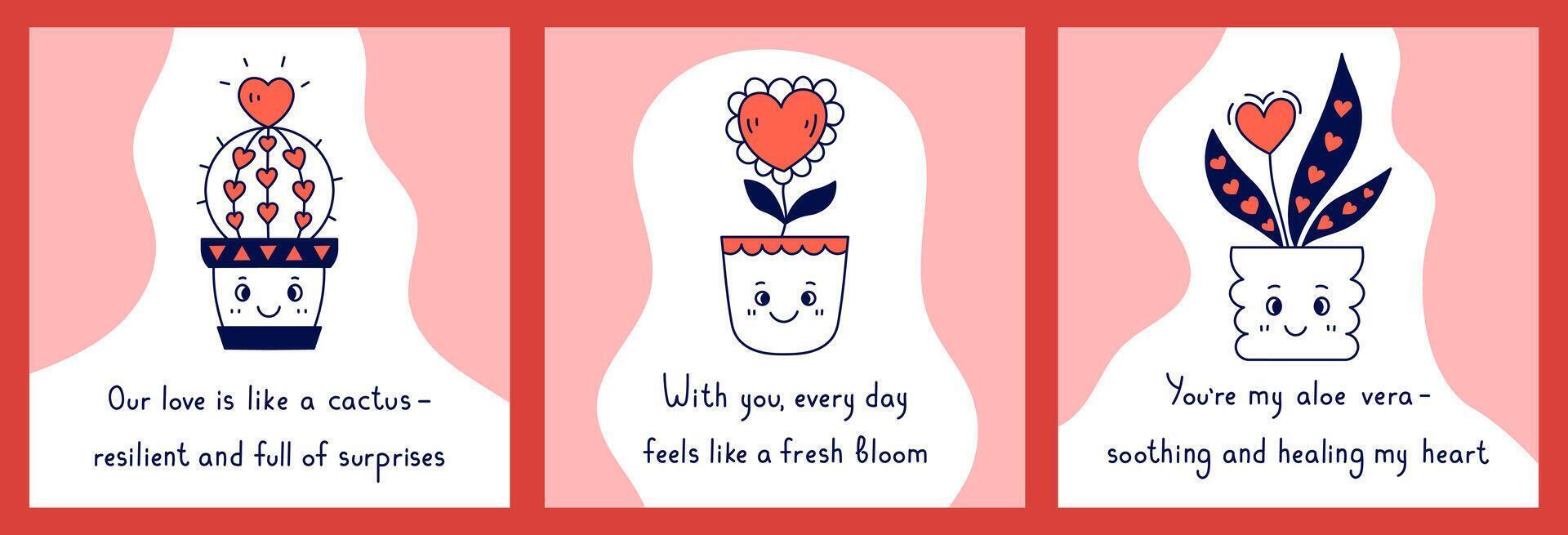 Valentines day Card with Funny Phrase Set vector