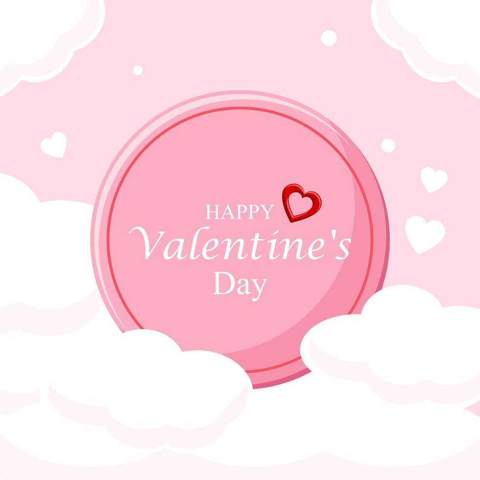 Flat illustration valentines day card, smooth cloud, romantic circle with blink love vector