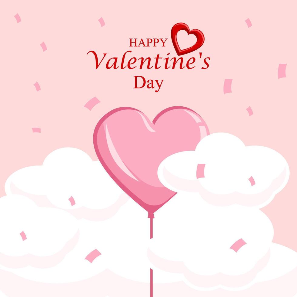 Flat illustration valentines day greeting card, pink balloon with ornament, smooth pinky cloud, pinky background vector