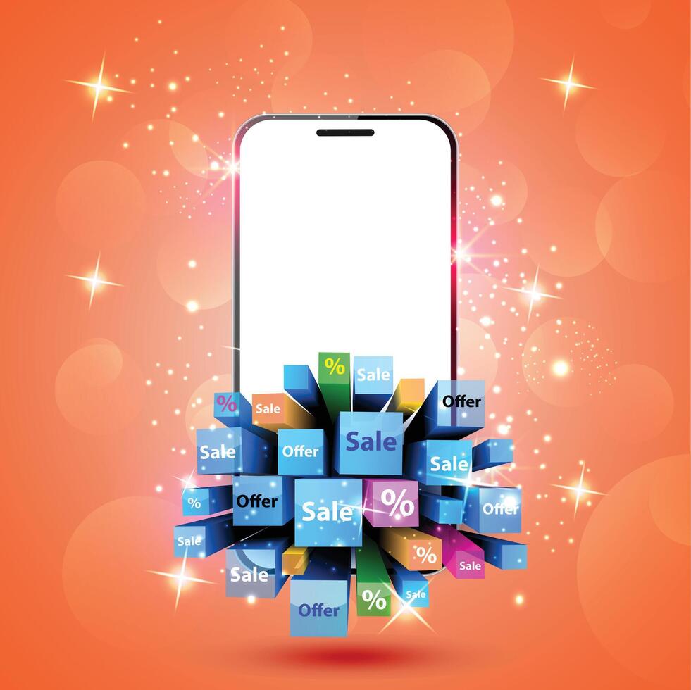 Smart phone with multi sales pop-up Background vector