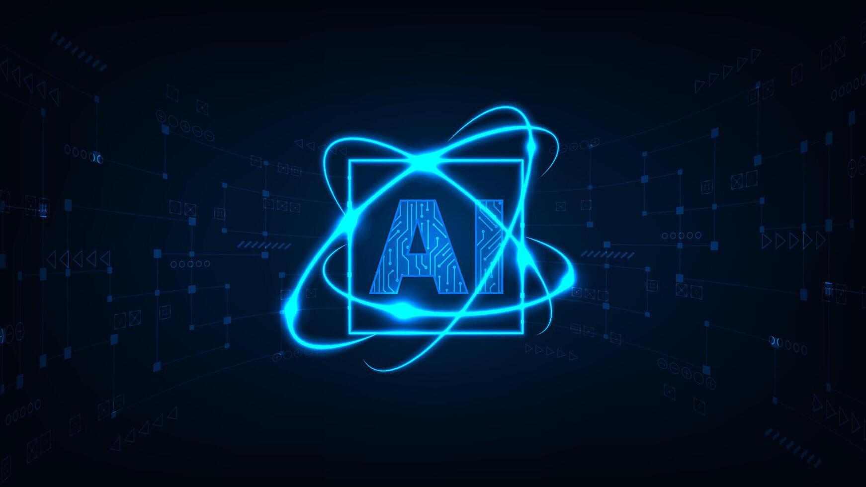 technology chip processor with artficial intelligence, circuit board on blue background. vector