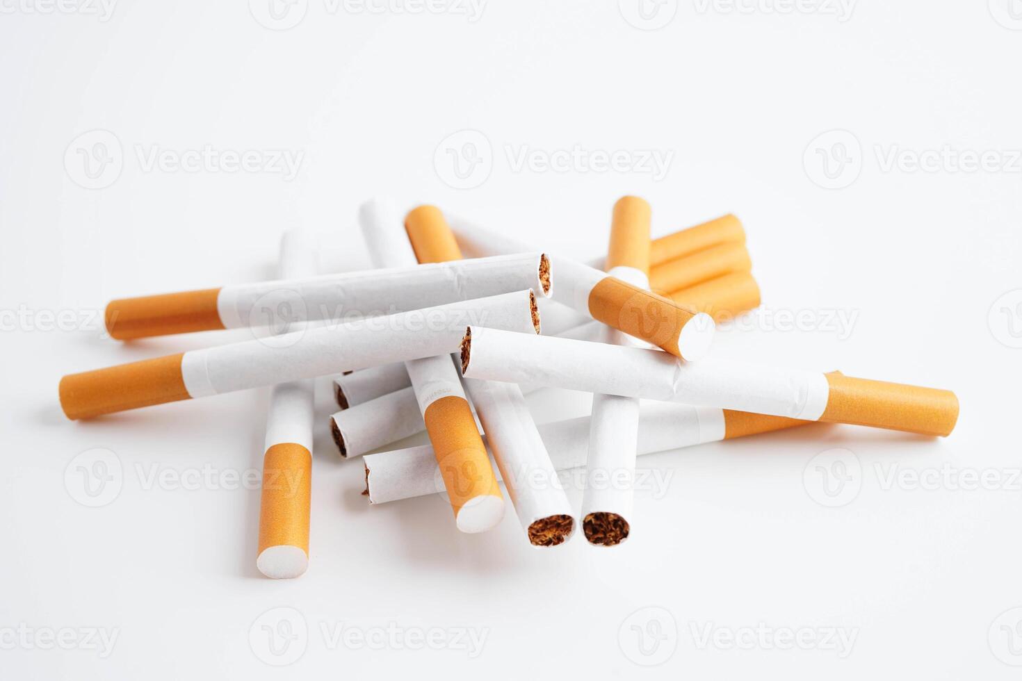 Cigarette, roll tobacco in paper with filter tube, No smoking. photo