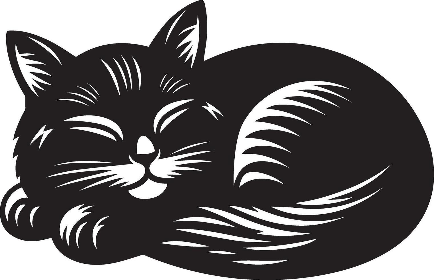 Silhouette lazy cat animal tired. Cat sleeping cartoon silhouette illustration. vector