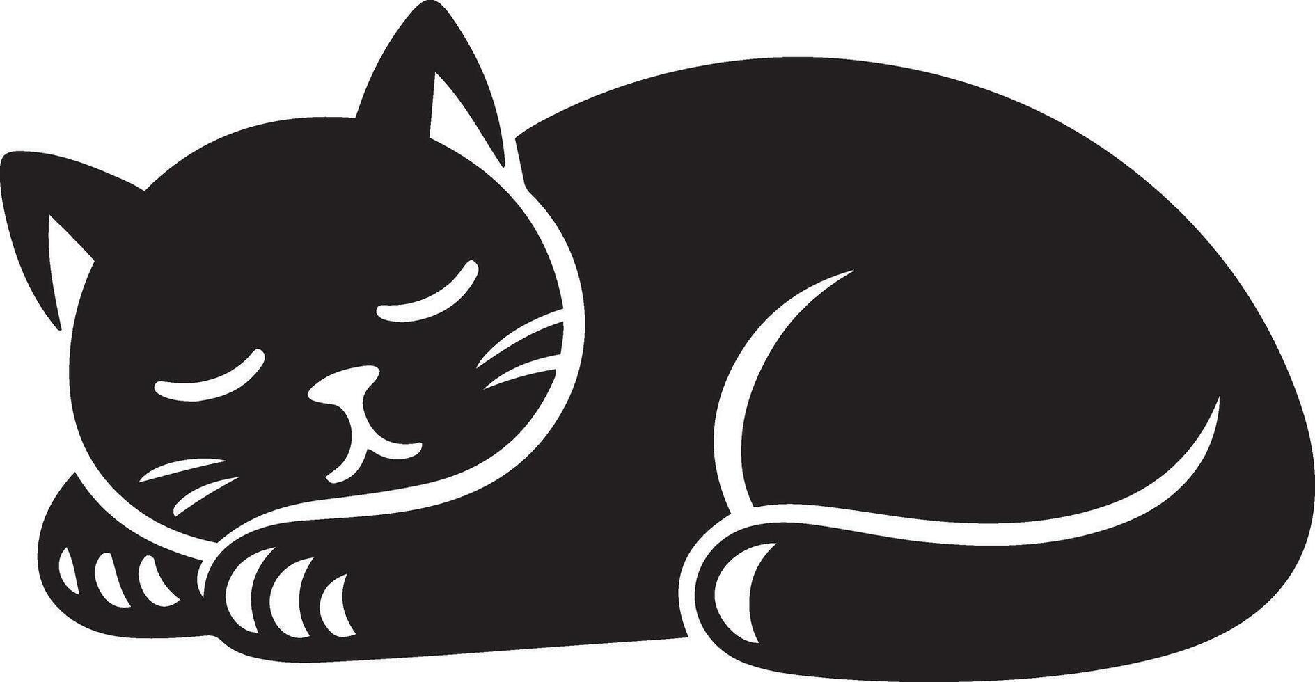 Cat sleeping cartoon silhouette illustration. Silent serenity a graceful silhouette of a sleeping cat. vector