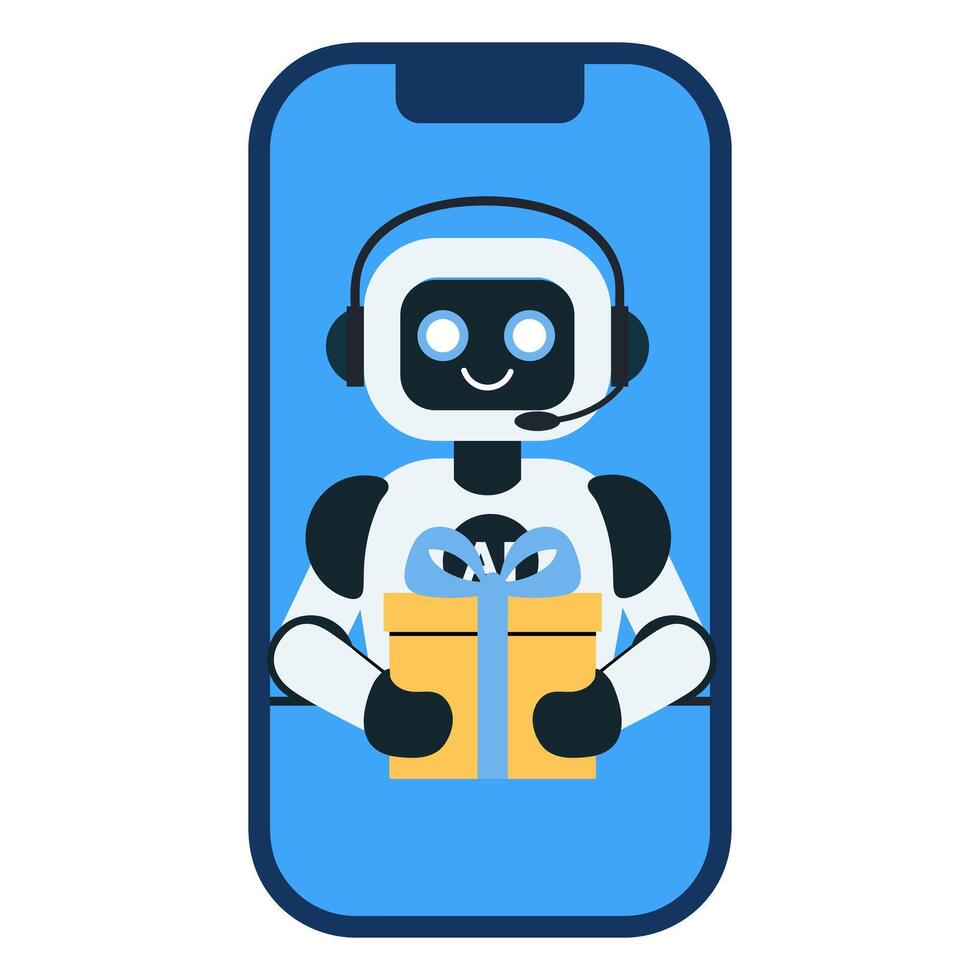 The chatbot giving a gift on the phone vector
