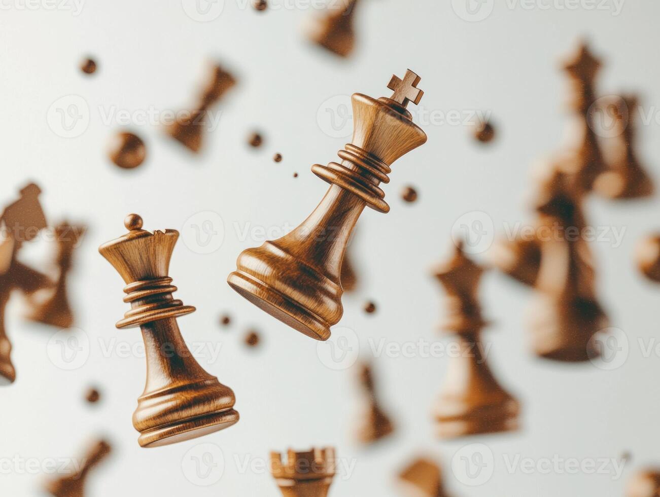 Golden chessboard pieces floating in mid air, capturing dynamic movement and elegance for conceptual design photo