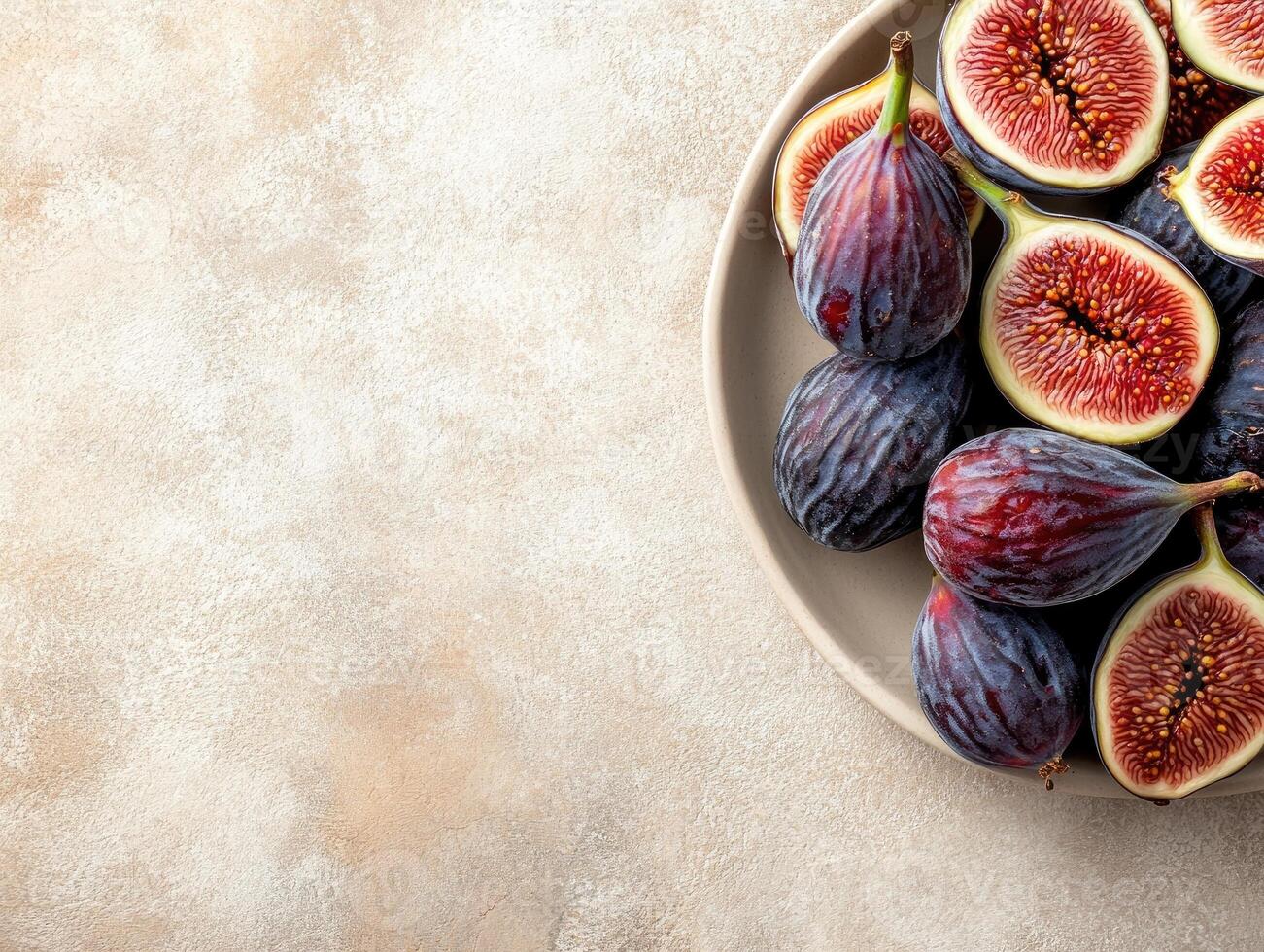 Fresh figs and dates on soft beige background for culinary inspiration and healthy living photo