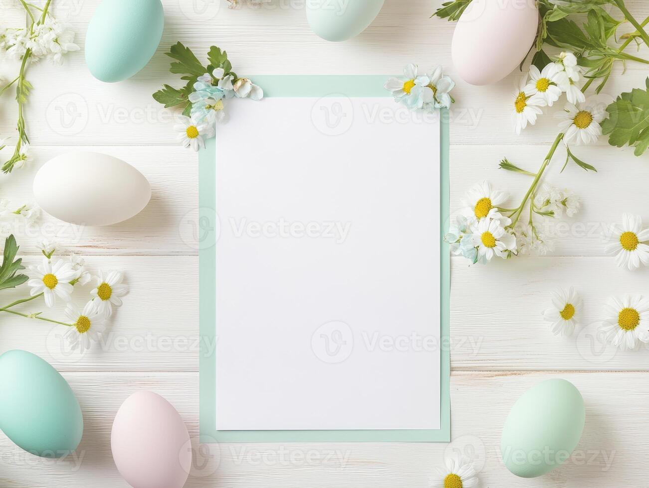 Simple Easter shopping list template with pastel eggs and daisies for festive planning photo