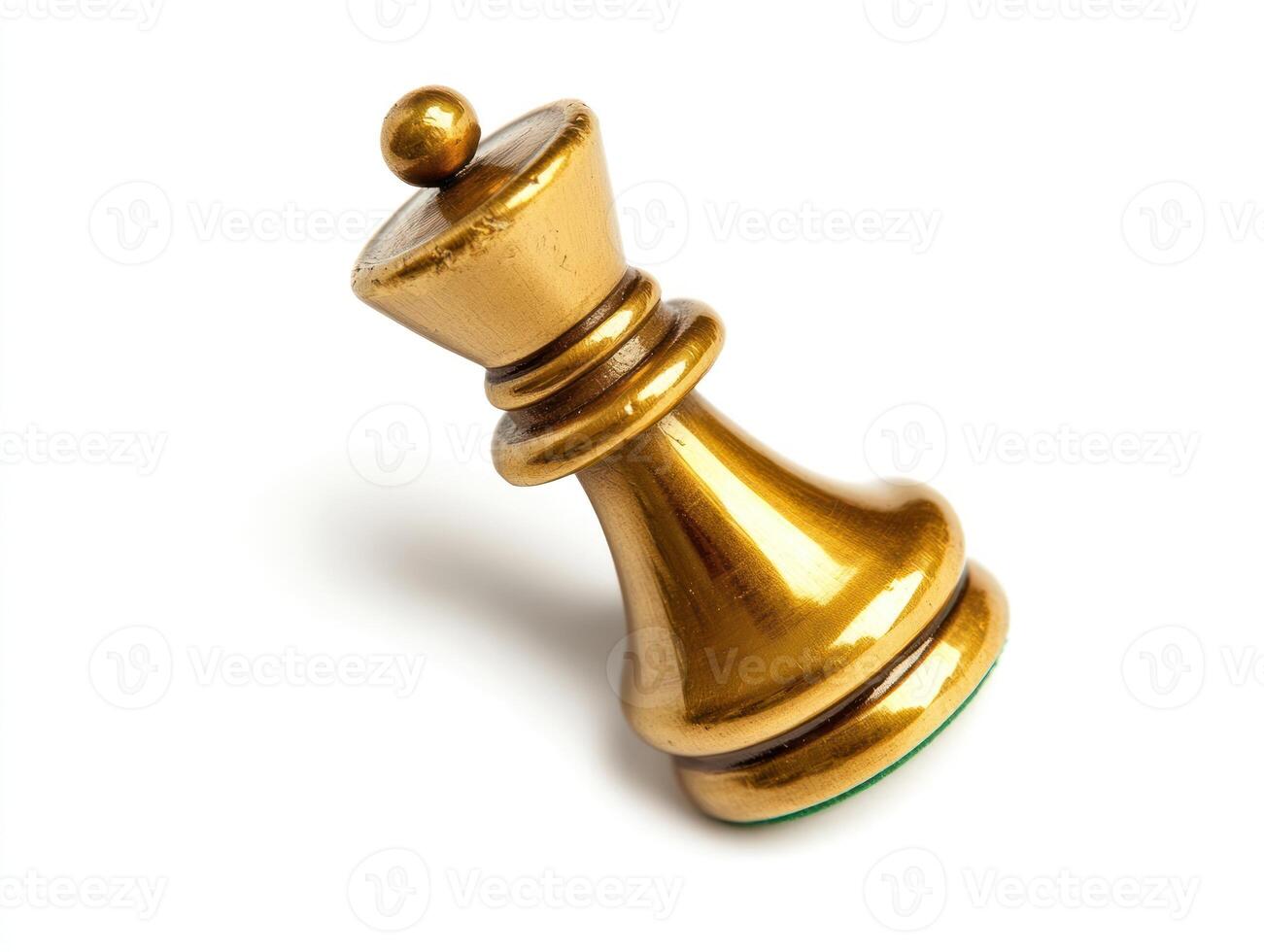 Golden queen chess piece floating in mid air with artistic tilt photo